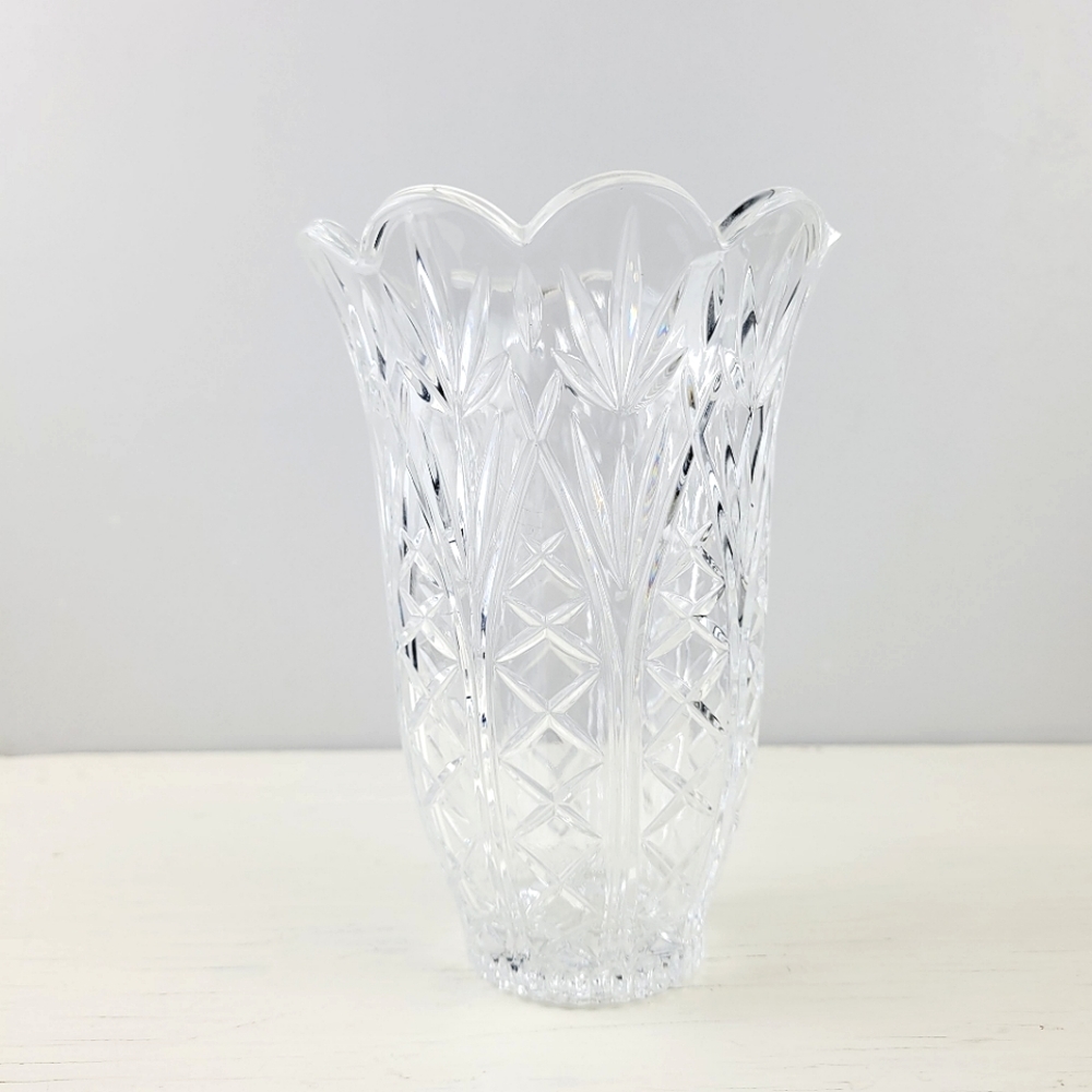 Crystal Vase Scalloped Edge French Style Vintage Lead Crystal Flower Vase